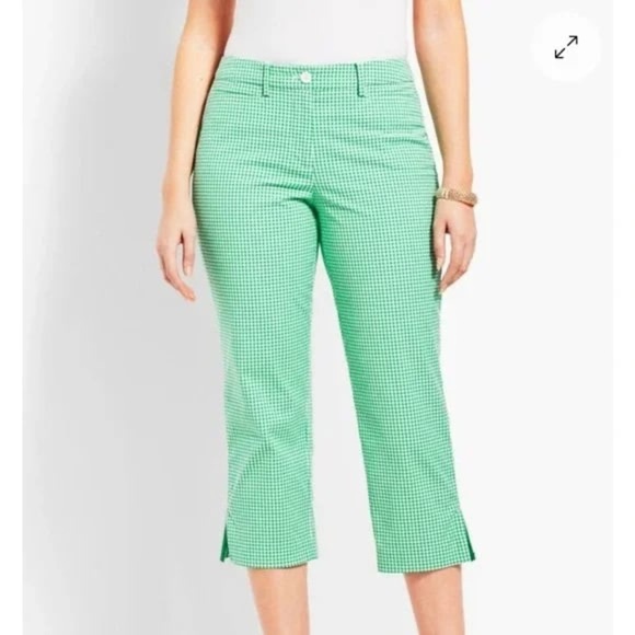 Talbots Perfect Skimmer Pants NWT Gingham Green & White Size 14P Petite Stretch - Picture 1 of 9